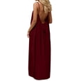 thumbnail image 1 of Women's Backless Maxi Dress, Solid Color Spaghetti Strap Loose Fit Long Dress, Casual Sleeveless Beach Dress for Vacation, Summer and Daily Wear Wine XXL, 1 of 8