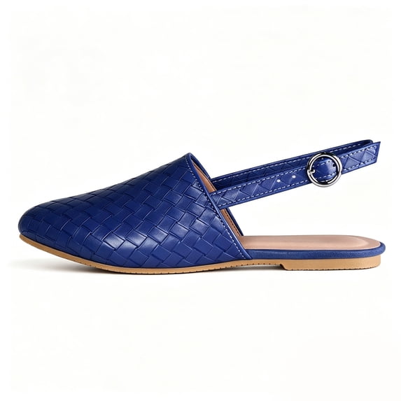 Women's Backless Mules - Slip-On Low-Heel Sandals with Closed Pointed Toe & Buckle Strap
