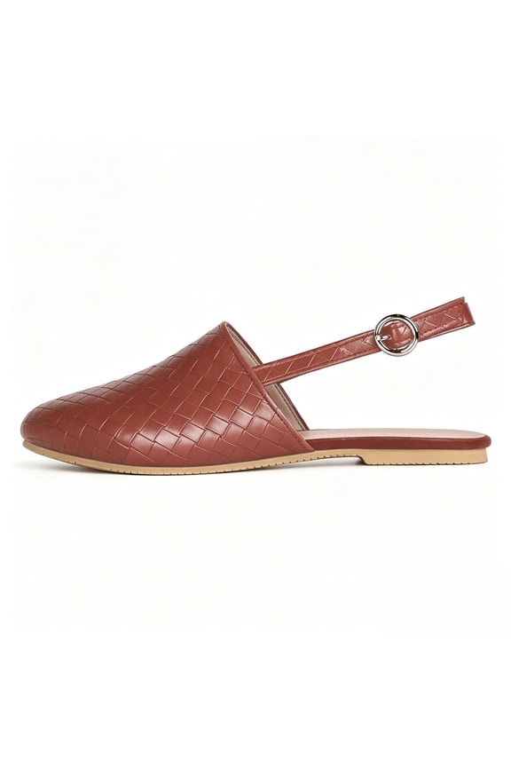 Women's Backless Mules - Slip-On Low-Heel Sandals with Closed Pointed Toe & Buckle Strap