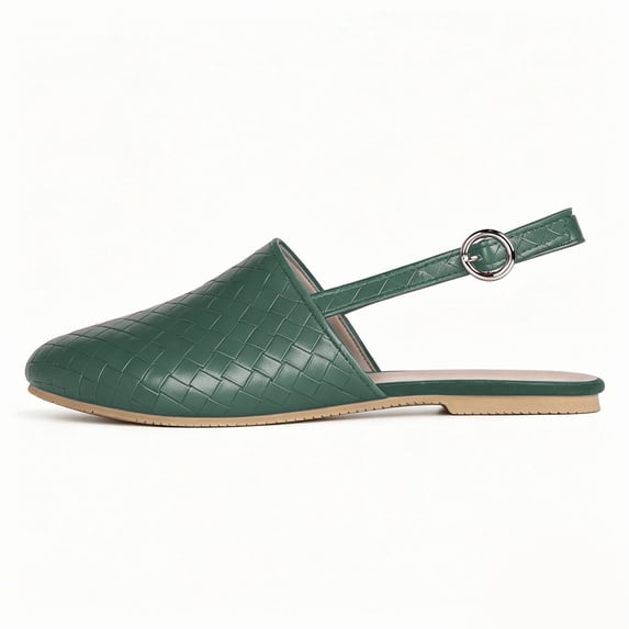 Women's Backless Mules - Slip-On Low-Heel Sandals with Closed Pointed Toe & Buckle Strap