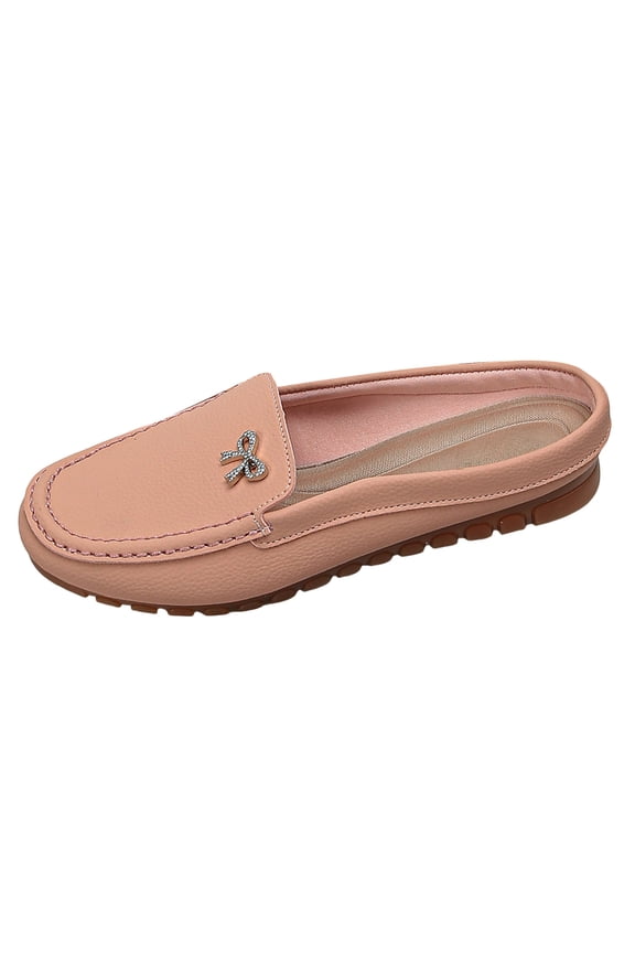 Women's Backless Penny Loafers Round Toe Slip on Orthopedic Walking Shoes with Arch Support Casual Slides Moccasins Pink Size 8.5