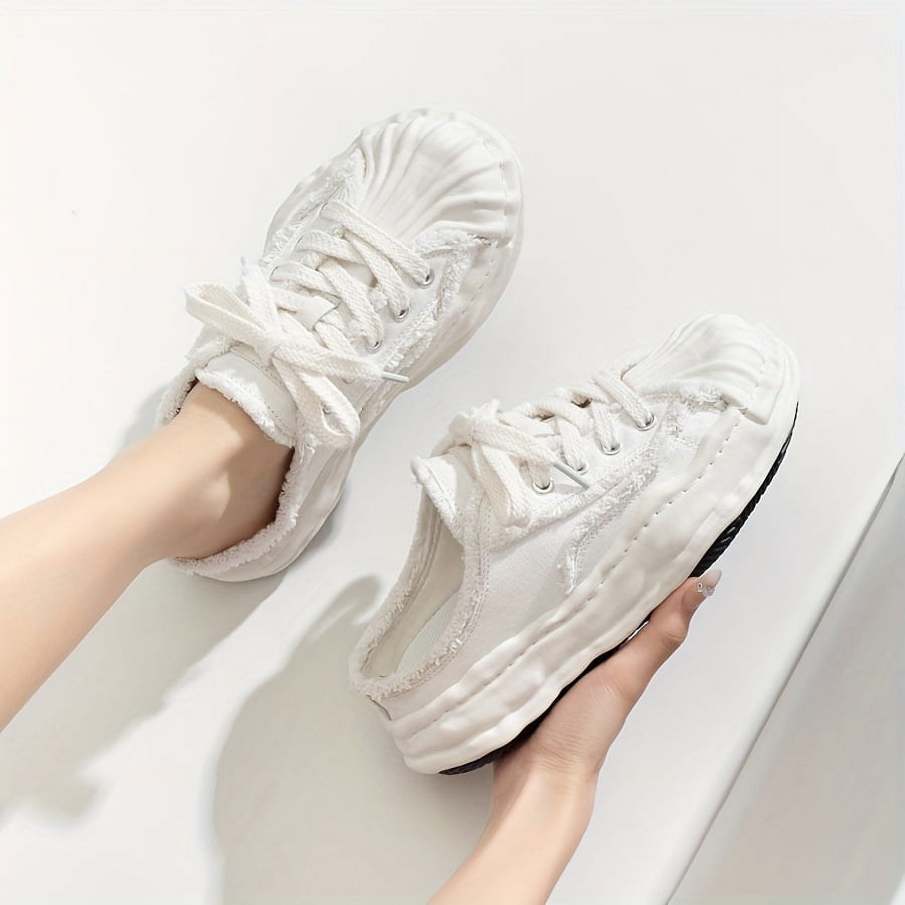 Women s Backless Platform Canvas Shoes Stylish Slip On Mule Sneakers Walmart