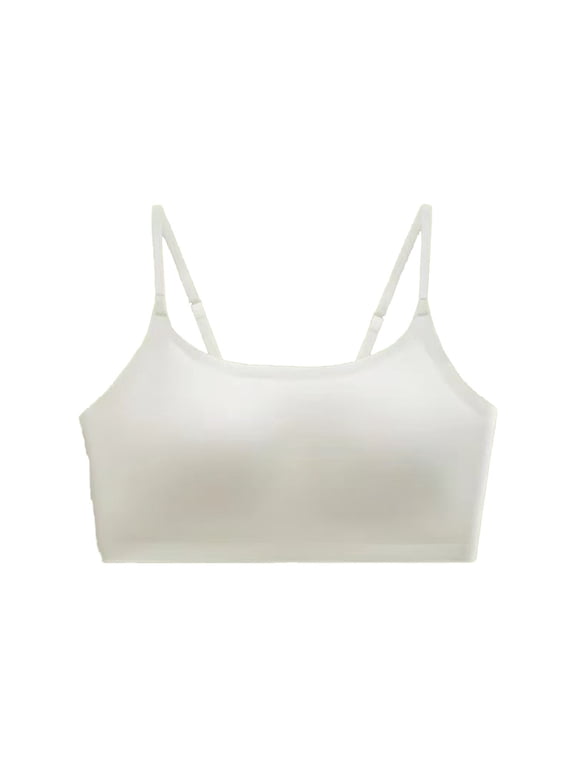 Women's Backless Seamless Cami Bras Wireless Adjustable Strap Bralette, Round Neck Padded Comfortable Bra Lady Lifting Bras for Breasts White M
