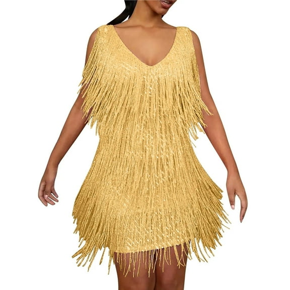 Women's Backless Sequins Evening Dress Elegant Tight Tassels Sleeveless Mini Dress Party Dresses For Women