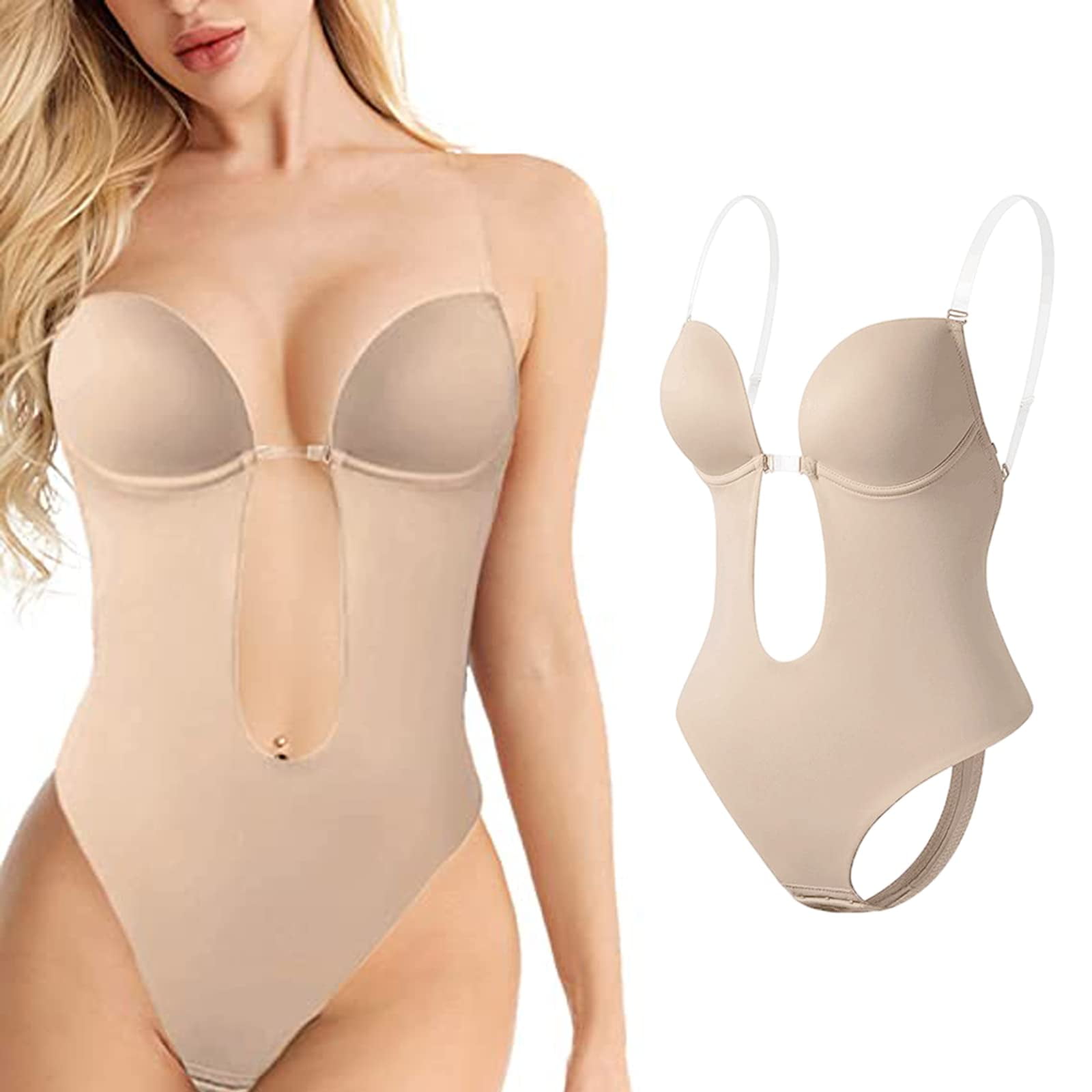 InviShaper - Plunge Backless Body Shaper Bra, Women Plunging Deep V-Neck  Strapless Backless Bodysuit Seamless Thong (L, Beige) : :  Clothing, Shoes & Accessories