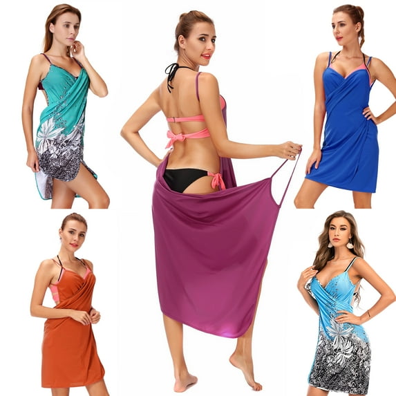 Women's Backless Solid Beach Dress Bikini Cover Up Chemise Sundress for Summer
