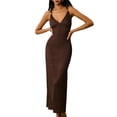thumbnail image 1 of Women's Backless Spaghetti Strap Camis Long Slip Dress Guest Outfit for Wedding Summer Dark Brown M, 1 of 10