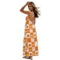 thumbnail image 1 of Women’s Backless Spaghetti Strap Maxi Dress Casual Flowy A-Line Long Dress with Crisscross Tie Back Orange and White Squares, 1 of 6
