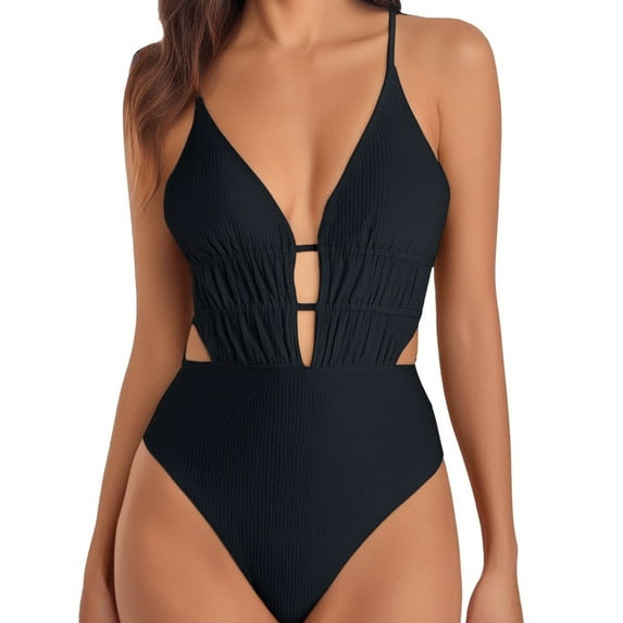 Women's Backless Swimsuit with Removable Padding - Ocean Stripes Design - Tied Closure for Beach & Pool