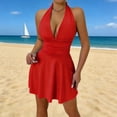 thumbnail image 1 of Women's Backless V Neck Mini Dress Ruched Tie Back Short Dresses A-Line Flowy Summer Beach Vacation Dress Graduation Dresses for Teens Red S, 1 of 5
