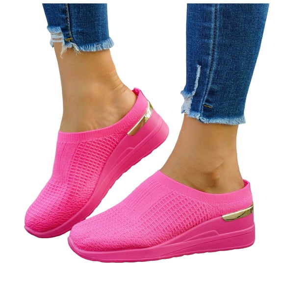 Women's Backless Wedge Casual Walking Shoes Non Slip Lightweight Mesh Slip On Platform Clogs
