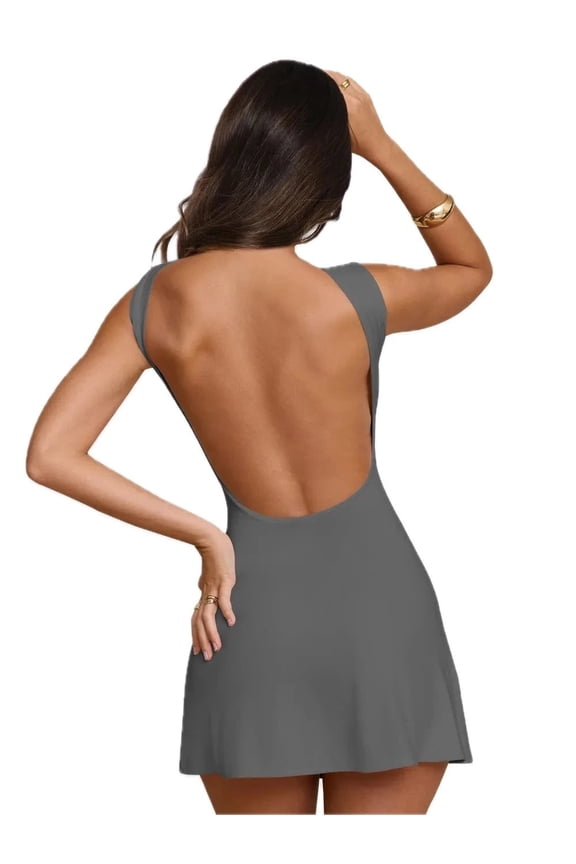 Women's Backless Wide Strap Mini Dress Sheer Bodice with Stretch Comfortable Feel 80% nylon 20% spandex Imported