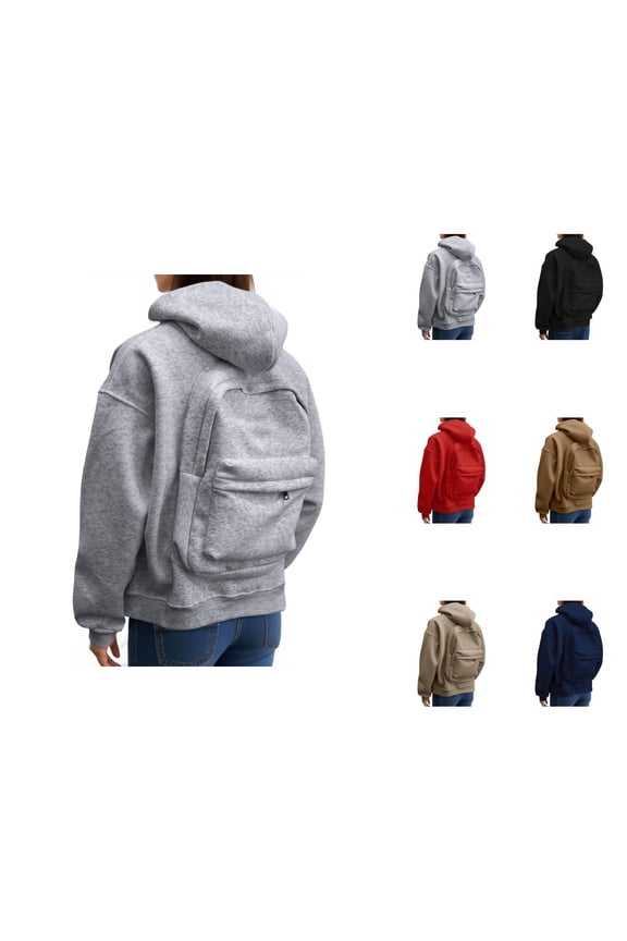 Women's Backpack Hoodie 2025 Long Sleeve Casual Solid Color Zip Up Hooded Sweatshirt with Pockets Jacket Outerwear