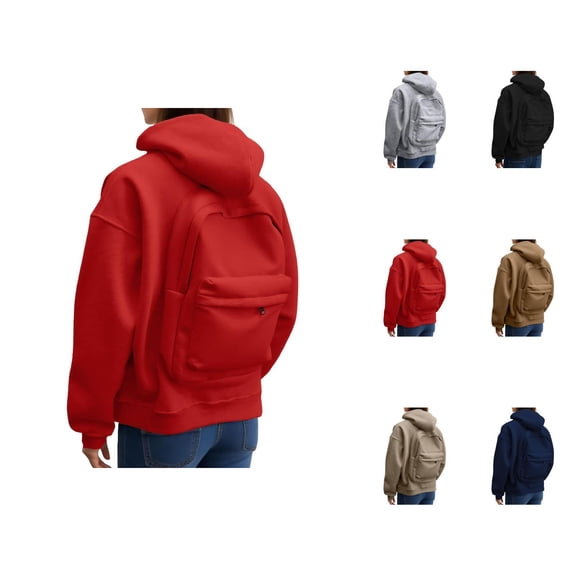 Women's Backpack Hoodie 2025 Long Sleeve Casual Solid Color Zip Up Hooded Sweatshirt with Pockets Jacket Outerwear