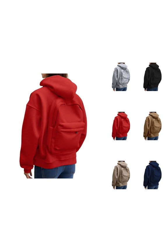 Women's Backpack Hoodie 2025 Long Sleeve Casual Solid Color Zip Up Hooded Sweatshirt with Pockets Jacket Outerwear