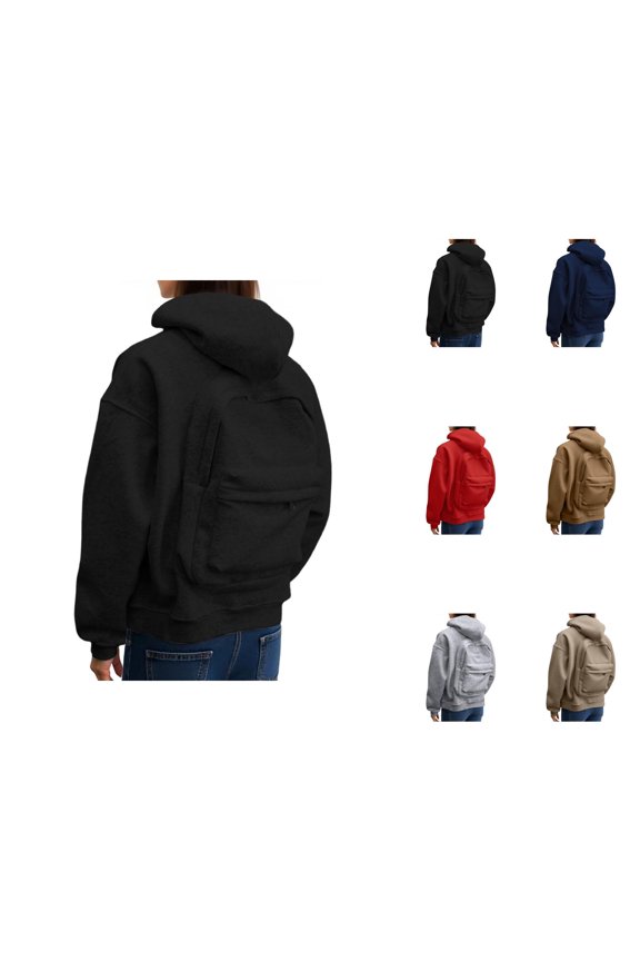 Women's Backpack Hoodie 2025 Long Sleeve Casual Solid Color Zip Up Hooded Sweatshirt with Pockets Jacket Outerwear