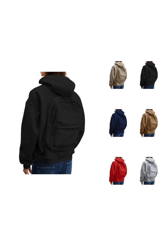 Women's Backpack Hoodie 2025 Long Sleeve Fashion Zip Up Solid Color Hooded Sweatshirt with Pockets Jacket Outerwear