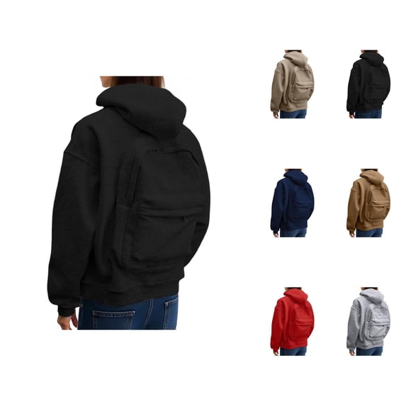 Women's Backpack Hoodie 2025 Long Sleeve Fashion Zip Up Solid Color Hooded Sweatshirt with Pockets Jacket Outerwear