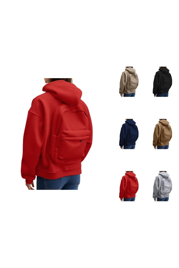 Women's Backpack Hoodie 2025 Long Sleeve Fashion Zip Up Solid Color Hooded Sweatshirt with Pockets Jacket Outerwear