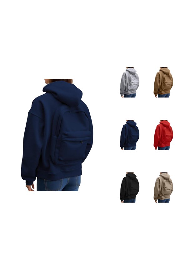 Women's Backpack Hoodie 2026 Fall Winter Casual Plain Zip Up Hooded Sweatshirt with Pockets Jacket Coat