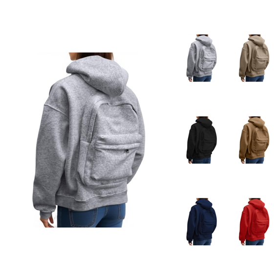 Women's Backpack Hoodie 2026 Long Sleeve Fashion Zip Up Solid Color Hooded Sweatshirt with Pockets Jacket Coat