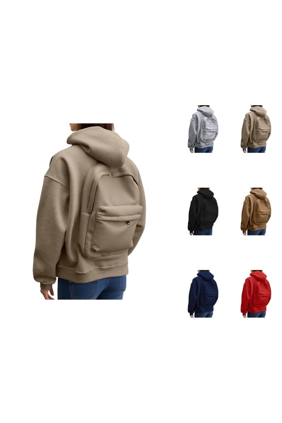 Women's Backpack Hoodie 2026 Long Sleeve Fashion Zip Up Solid Color Hooded Sweatshirt with Pockets Jacket Coat