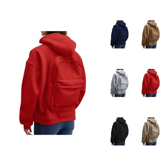 Women's Backpack Hoodie 2026 Long Sleeve Fashion Zip Up Solid Color Hooded Sweatshirt with Pockets Jacket Outerwear