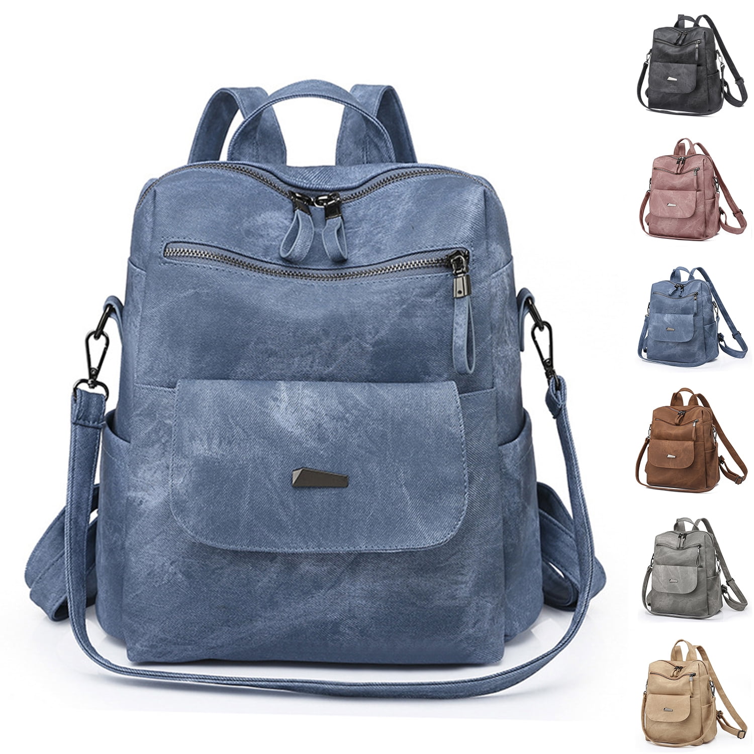 Backpack Purse for Women, PU Leather Fashion Backpacks Handbags Travel Back  Pack Purses Shoulder Bag(Gray) 