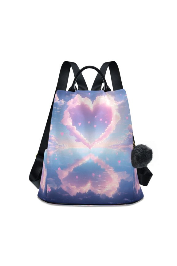 Women's Backpack Shoulder Two Shoulder Travel Backpack Free Plush ball keychain A Heart-shaped Cloud
