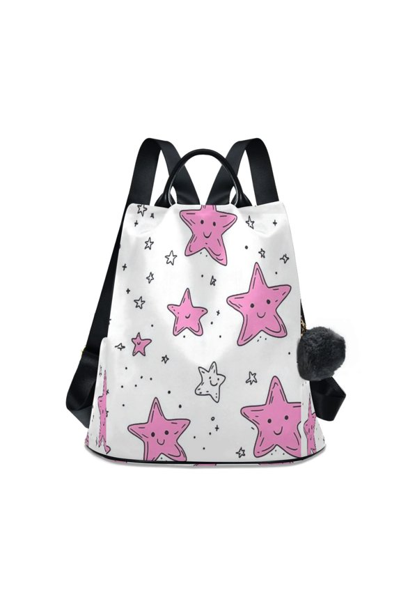 Women's Backpack Shoulder Two Shoulder Travel Backpack Free Plush ball keychain Cartoon Five-pointed Star