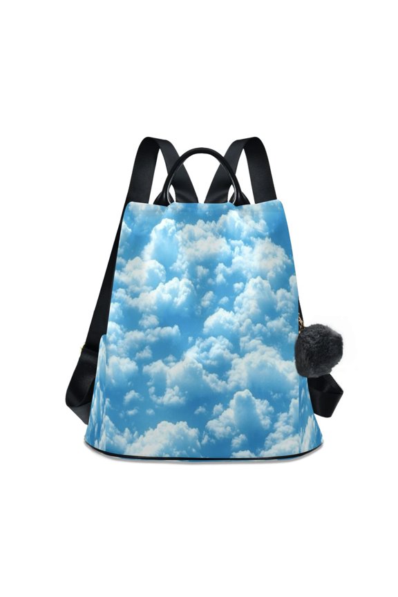 Women's Backpack Shoulder Two Shoulder Travel Backpack Free Plush ball keychain Clouds
