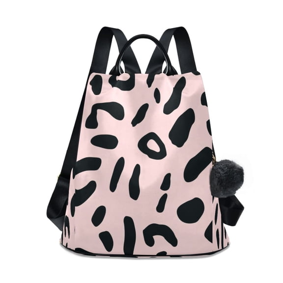 Women's Backpack Shoulder Two Shoulder Travel Backpack Free Plush ball keychain Creamy Pink Leopard Print