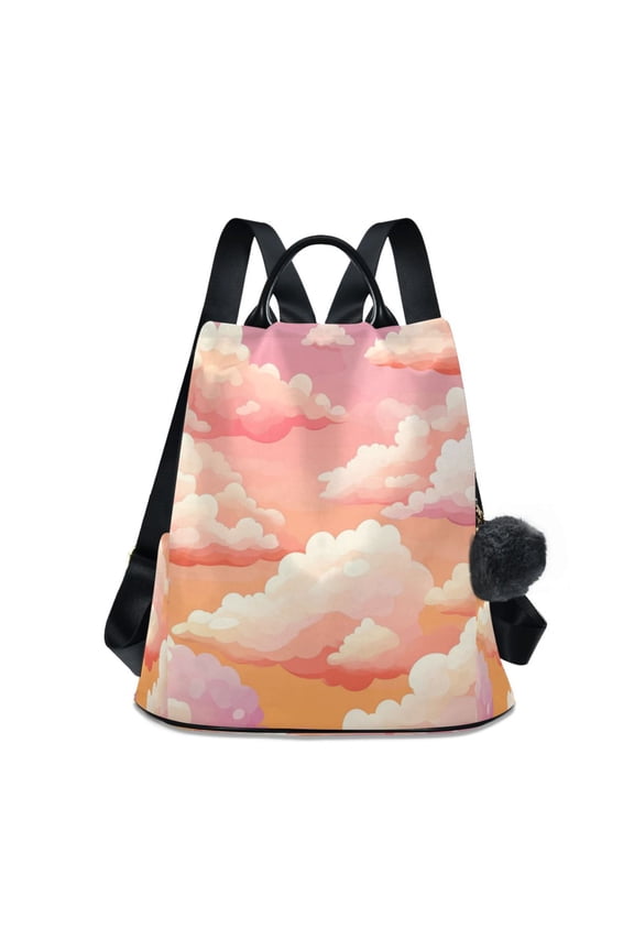 Women's Backpack Shoulder Two Shoulder Travel Backpack Free Plush ball keychain Orange Sky with Clouds
