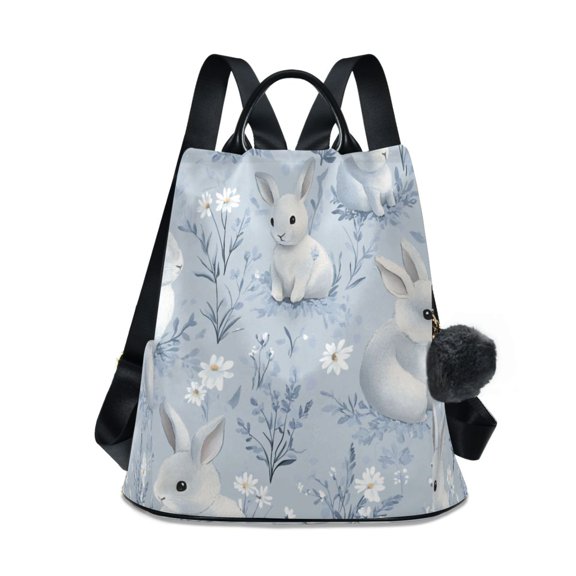 Women's Backpack Shoulder Two Shoulder Travel Backpack Free Plush ball keychain Pale Gray Bunny
