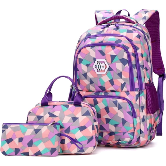 Women's Backpack and Lunch Box, 6 Pack Geometric Print Women's Backpack, Cute Backpack Set for Travel, Outdoor Picnic.
