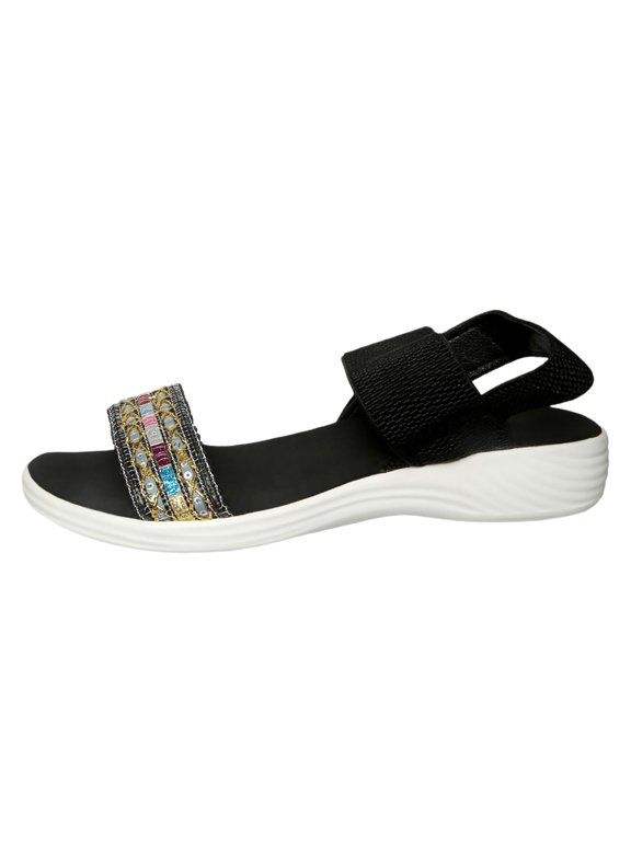 Women's Backstrap Sandal Casual Platform Open Toe Wedge Sandals Stroll Flat Knit Elastic Ankle Strap Platfor Slippers Slides Anti- Lightweight Walking Air Cushion Comfort Summer Shoes
