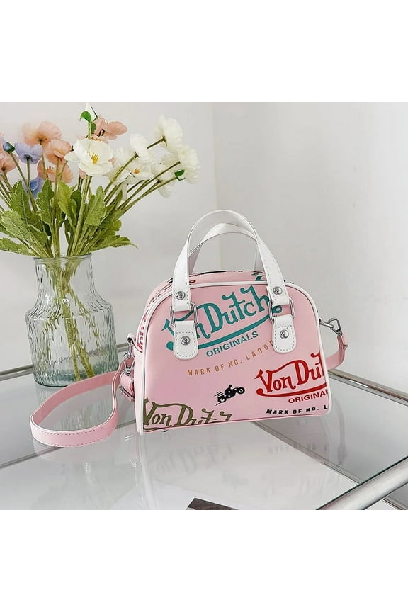 Women's Bag Large Capacity Leather Colour Printing Daily Commuter Women's Shoulder Handbag Bag Shopping Pink