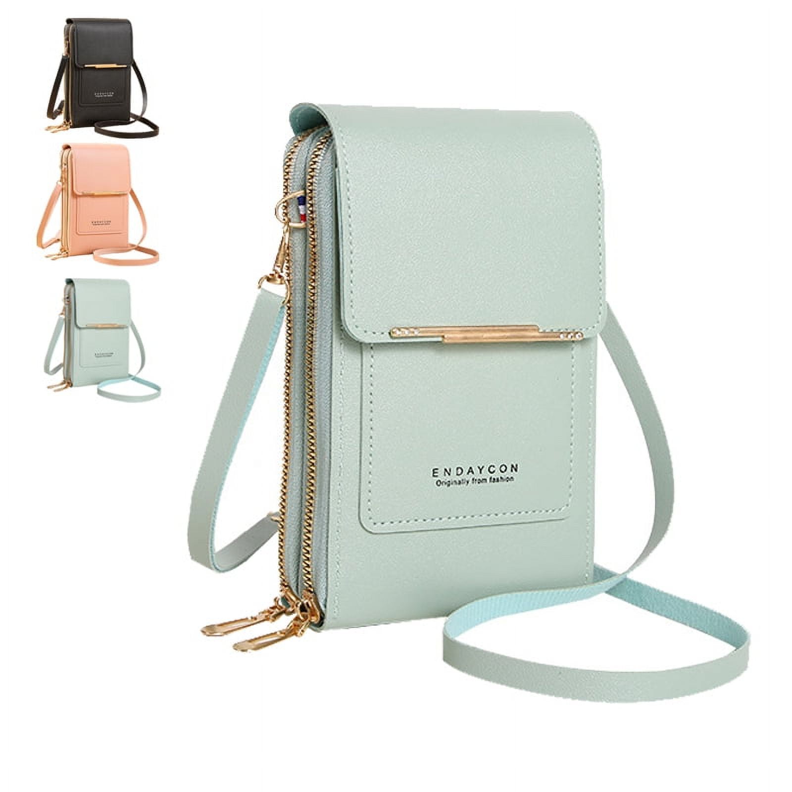 Women s Bag Leather Wallets Touch Screen Smartphone Cell Phone Purse Crossbody Shoulder Strap Handbag Green Walmart