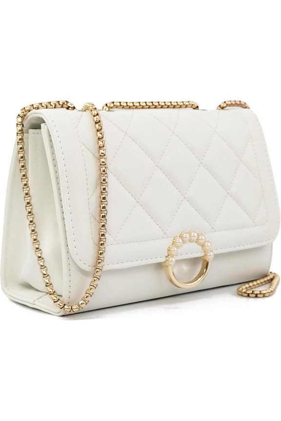 Women's Bag with Cherry Charm and Golden Chain Strap Quilted Handbags for Women Cute Clutch Purses