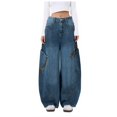 thumbnail image 1 of Women's Baggy Barrel Jeans, Casual Boyfriend Style High Rise Wide Leg Denim Trendy Pants, 1 of 3