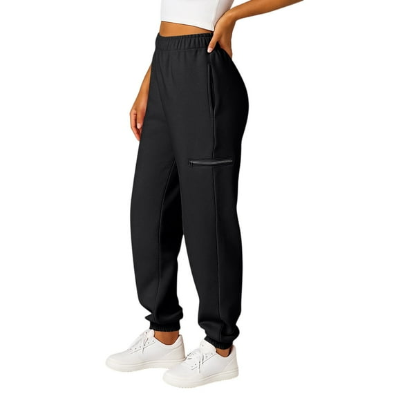 Women's Baggy Barrel Leg Sweatpants with Zipper Pockets Casual Summer Lounge Pants Elastic Waist Comfy Streetwear Bottoms Black S