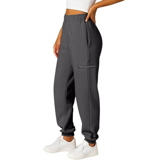 Women's Baggy Barrel Leg Sweatpants with Zipper Pockets Casual Summer Lounge Pants Elastic Waist Comfy Streetwear Bottoms Dark Gray M