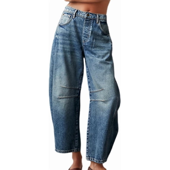 Women's Baggy Boyfriend Jeans Vintage Wide Leg Mid Rise Barrel Denim Ankle Pants