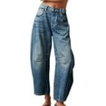 thumbnail image 1 of Women's Baggy Boyfriend Jeans Vintage Wide Leg Mid Rise Barrel Denim Ankle Pants, 1 of 6