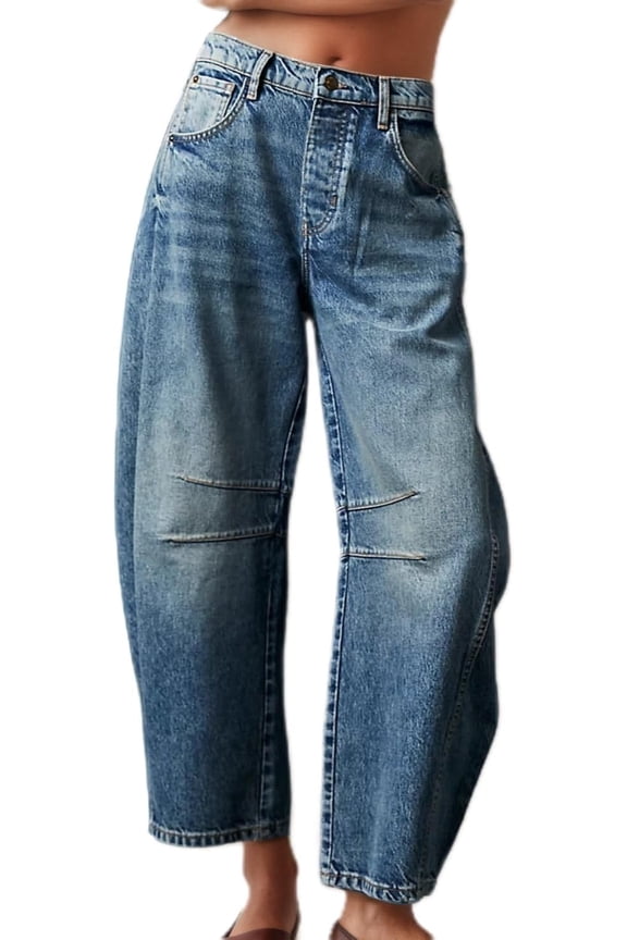 Women's Baggy Boyfriend Jeans Vintage Wide Leg Mid Rise Barrel Denim Ankle Pants