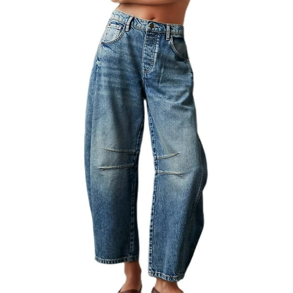 Women's Baggy Boyfriend Jeans Vintage Wide Leg Mid Rise Barrel Denim Ankle Pants