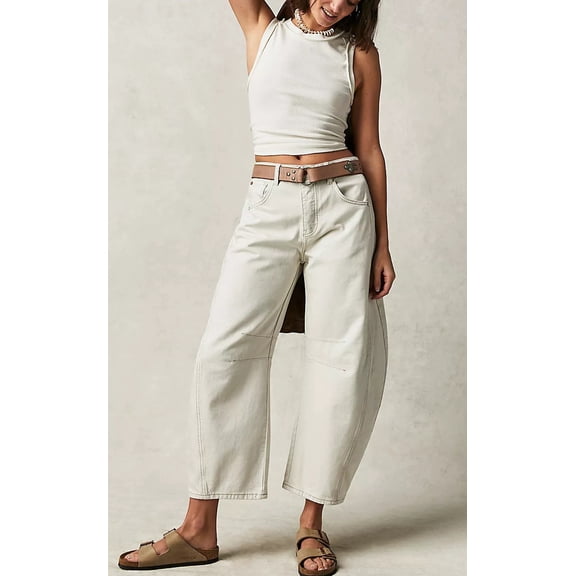 Women's Baggy Boyfriend Jeans Vintage Wide Leg Mid Rise Barrel Denim Ankle Pants