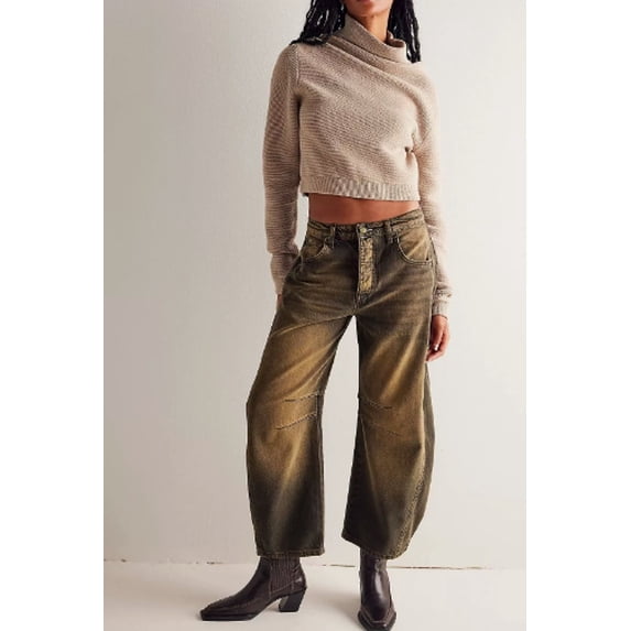 Women's Baggy Boyfriend Jeans Vintage Wide Leg Mid Rise Barrel Denim Ankle Pants