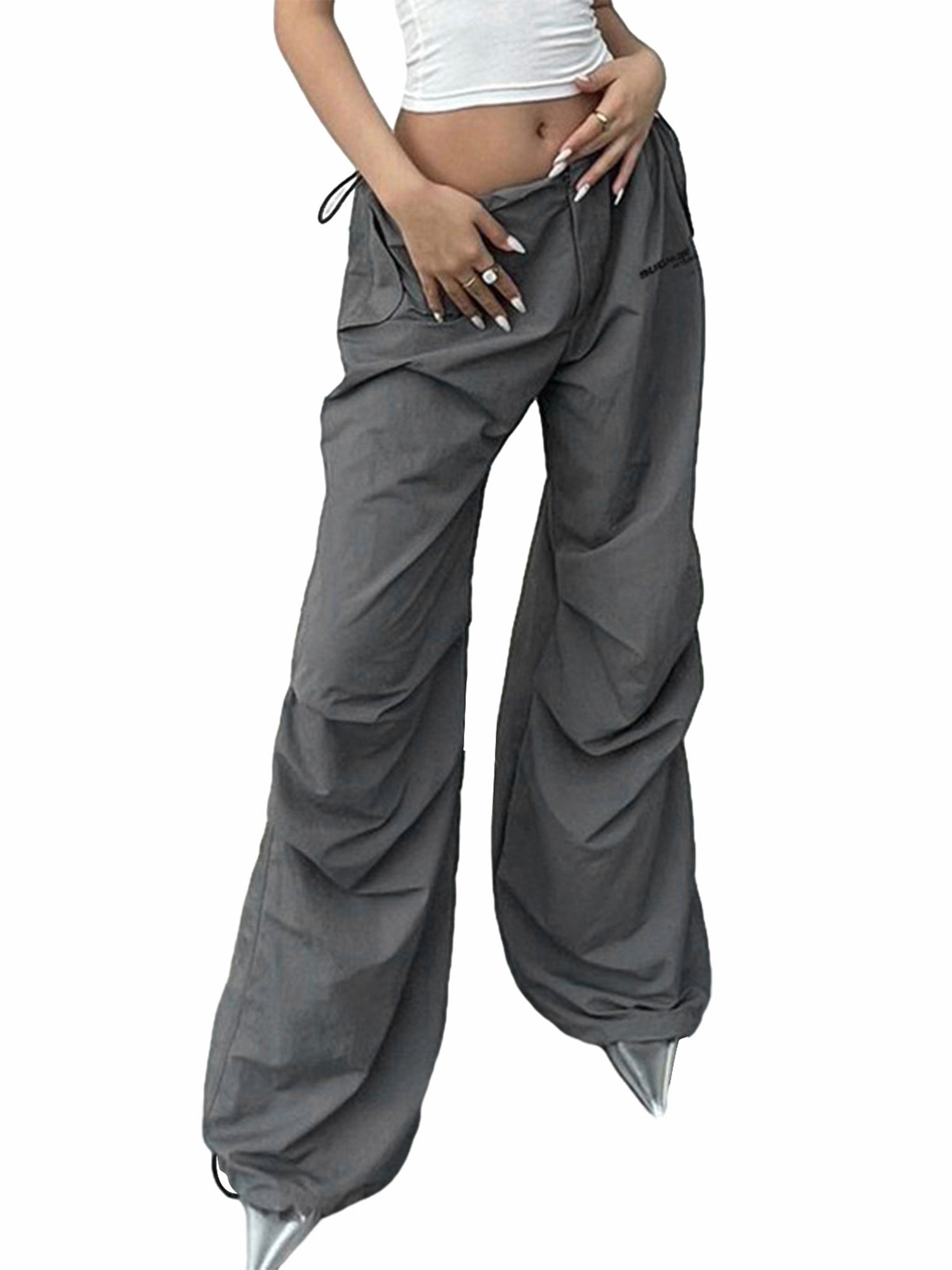 Women's Baggy Cargo Pants Drawstring Low Waist Ruched Parachute Pants