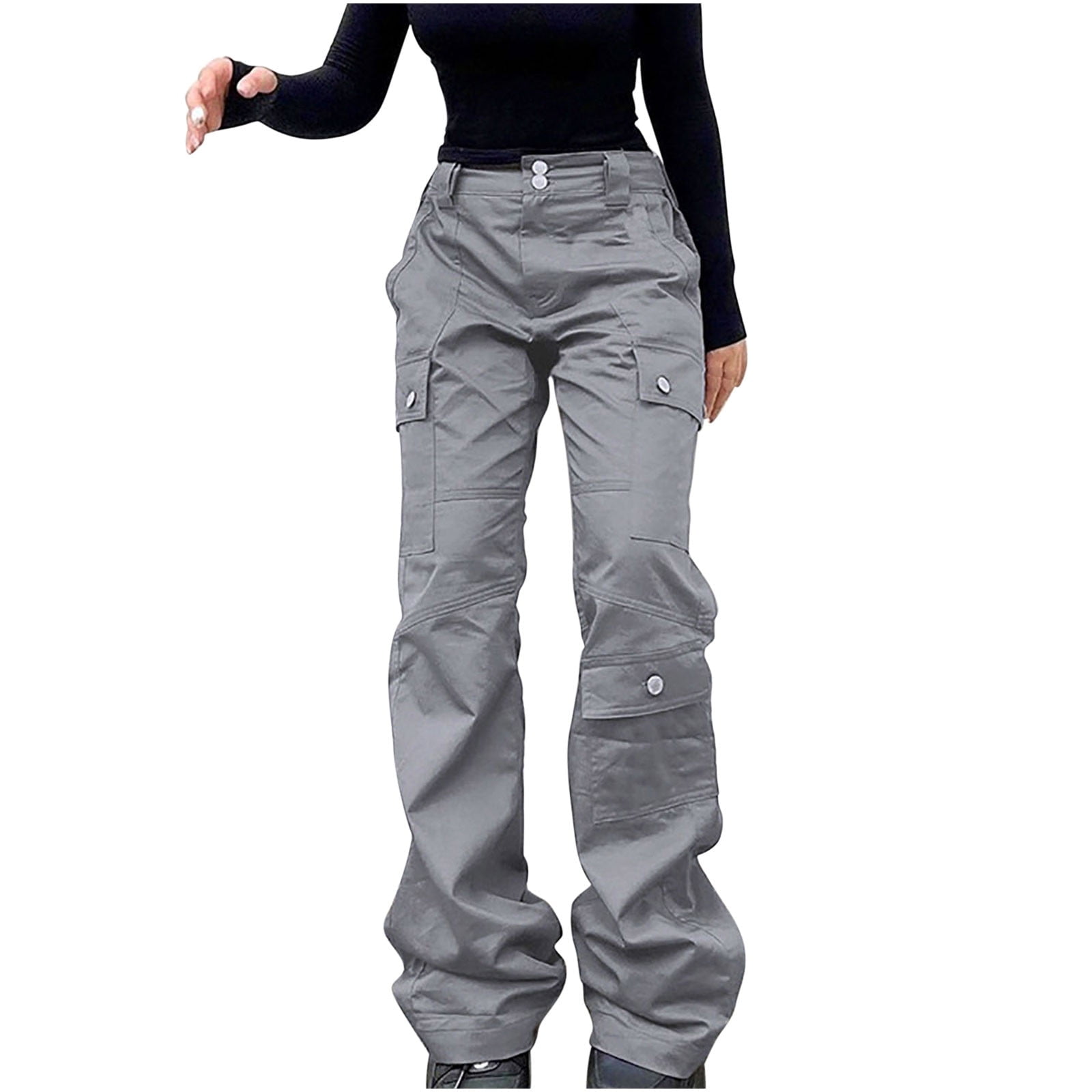Diufon Women's Baggy Cargo Pants Low Waist Loose Fit Straight Wide Leg